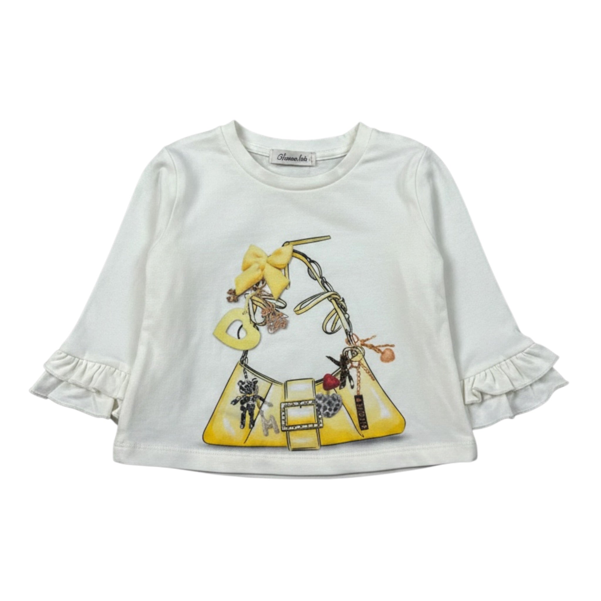 Miss Grant Shirt Girocollo tinta unita con Stampa Bianco per Bambina MG1501X BIANCO MISS GRANT 