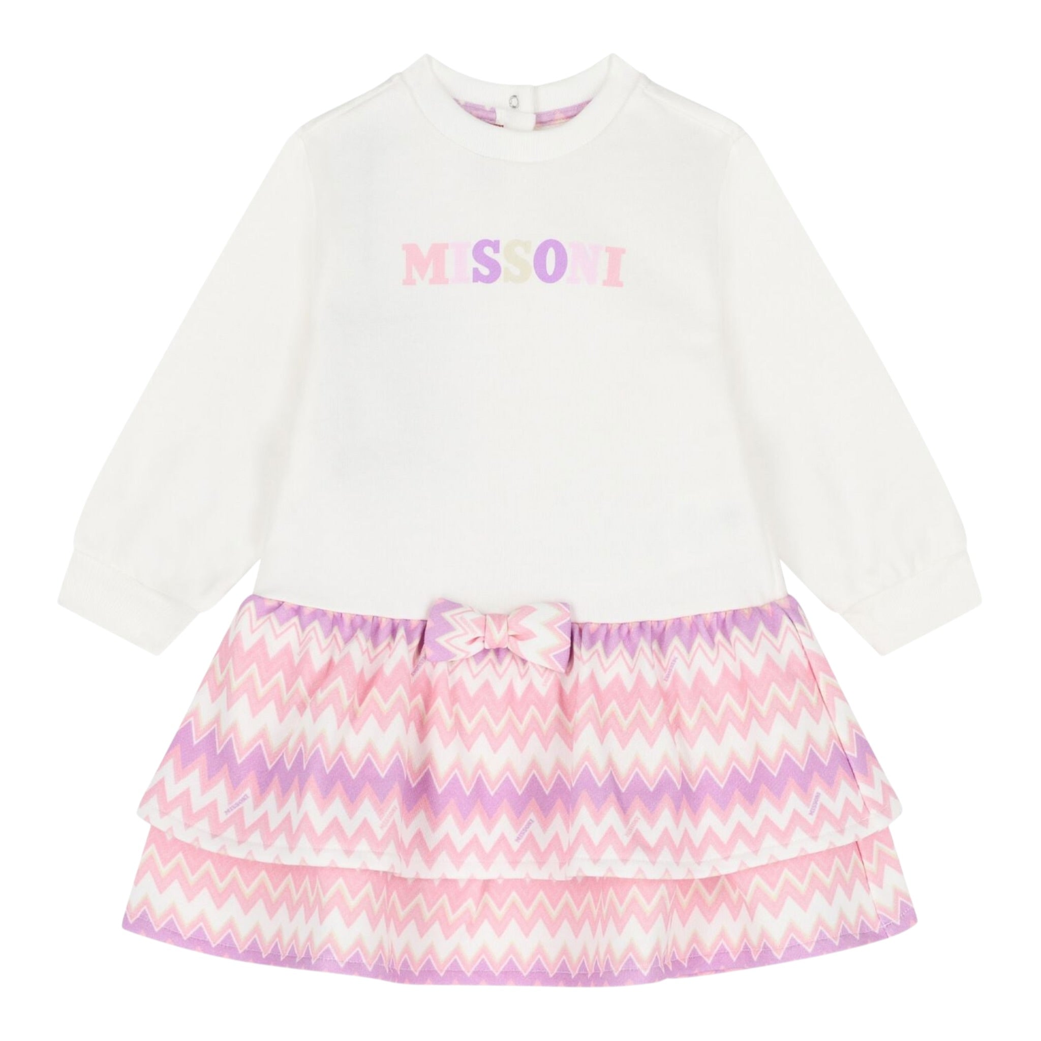 Missoni Abito Bicolore con Fantasia E Logo Bianco per Neonata MX1020 BIANCO MISSONI 