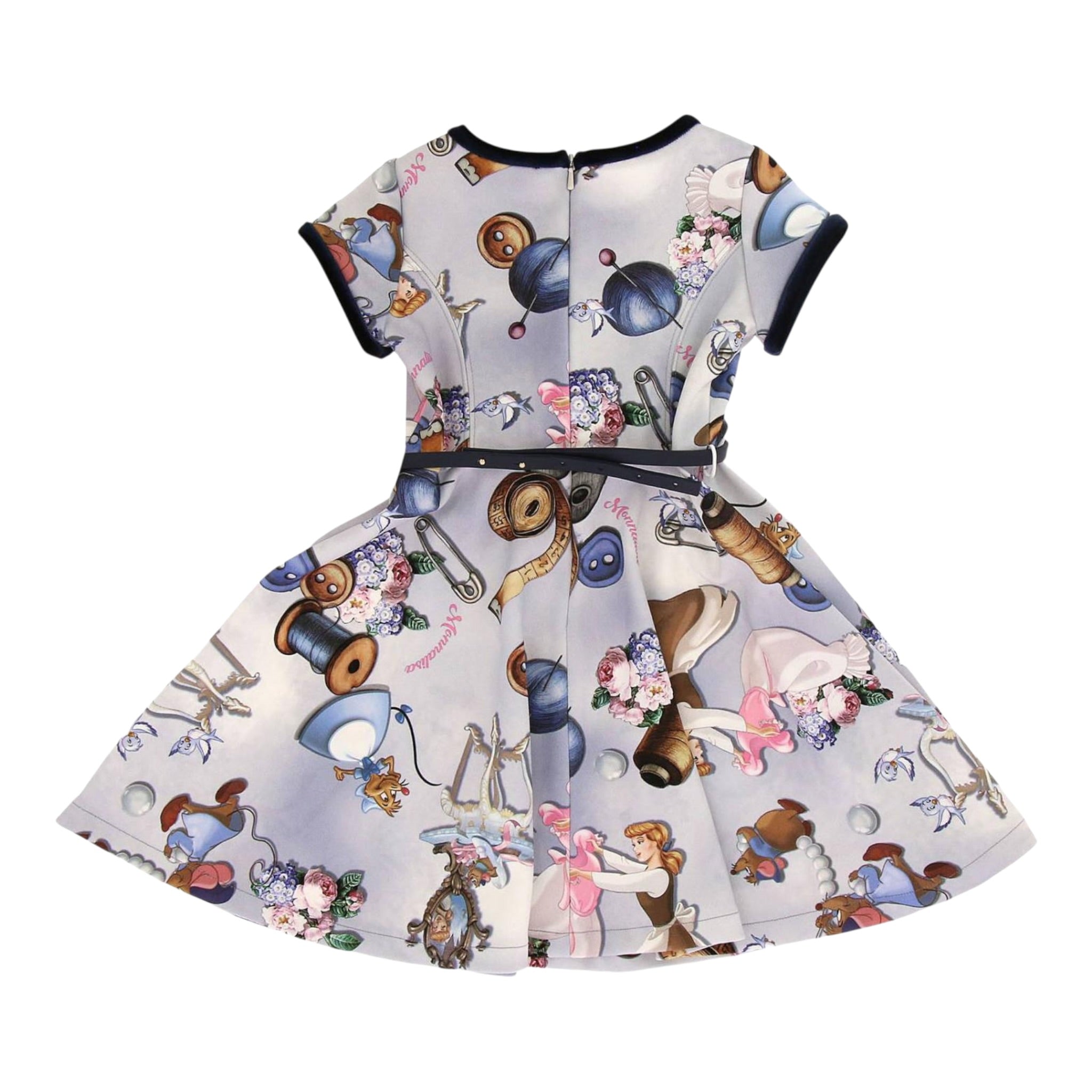 Monnalisa Abito Mezza Manica tinta unita con Stampe Azzurro per Bambina 112911 AZZURRO MONNALISA 