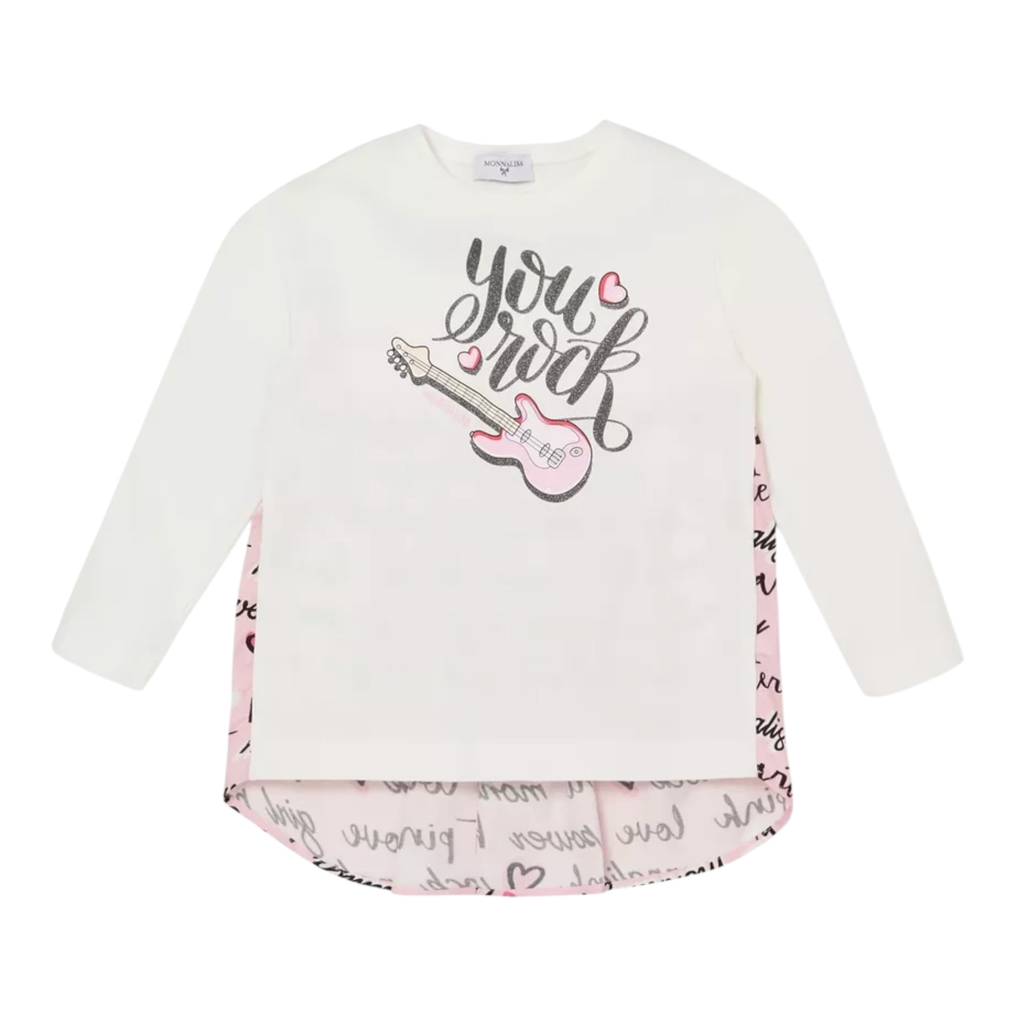 Monnalisa Shirt Girocollo Bicolore con Stampa Bianco/Rosa per Bambina 114635P5 BIANCO/ROSA MONNALISA 