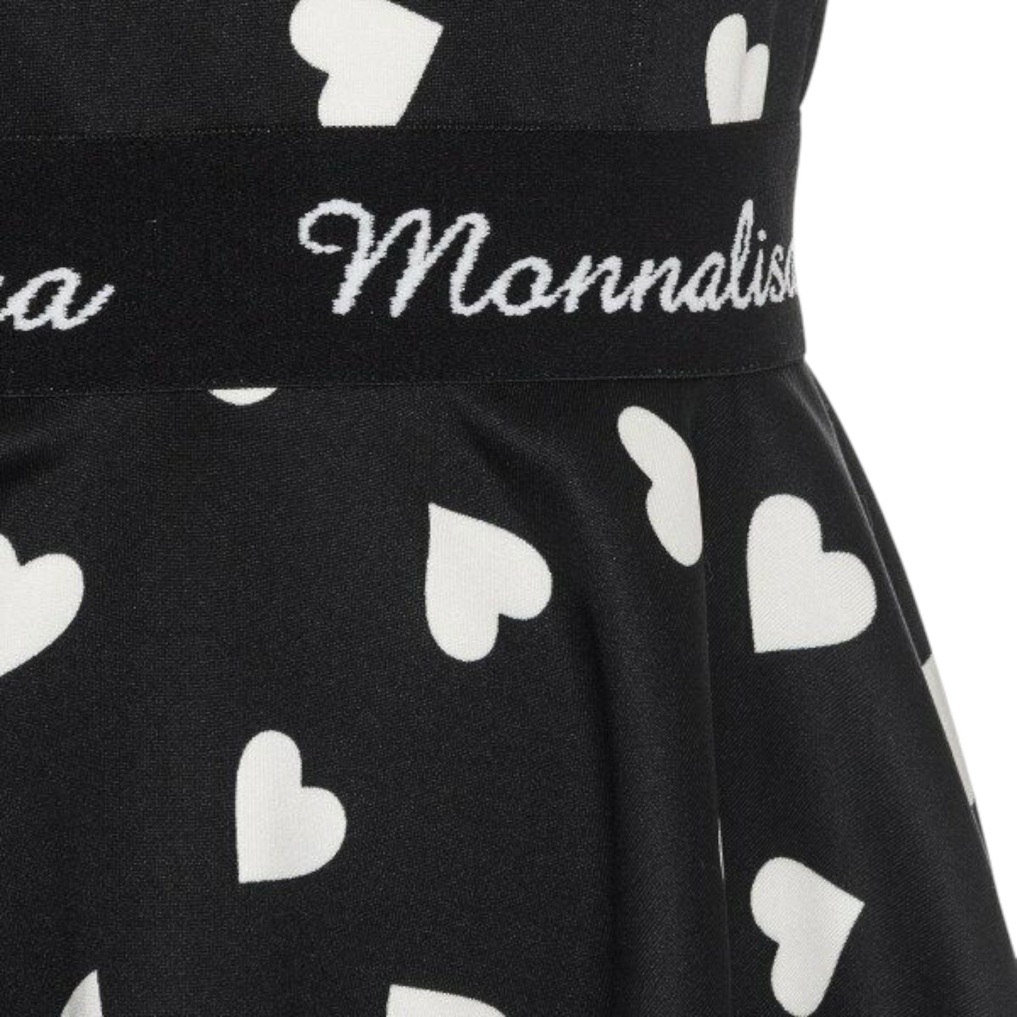 Monnalisa Abito Giromanica tinta unita con Fantasia Cuori Nero per Bambina 114928 NERO MONNALISA 