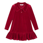 Monnalisa Abiti Manica Lunga tinta unita In Velluto Rosso per Bambina 11B909 ROSSO MONNALISA 