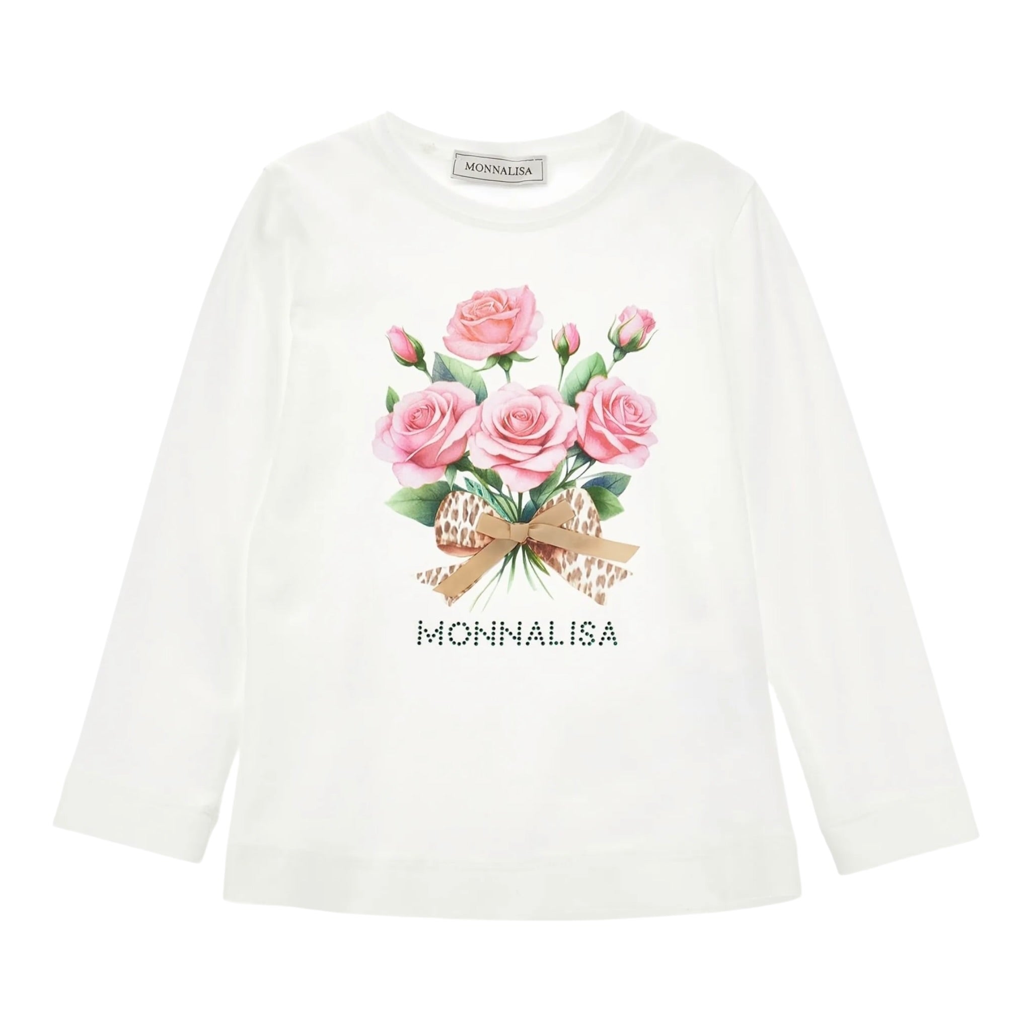 Monnalisa Shirt Girocollo Tinta Unta con Stampa Panna per Bambina 11F628 PANNA MONNALISA 