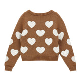 Monnalisa Maglia Girocollo tinta unita con Cuori Marrone per Bambina 17F603 MARRONE MONNALISA 
