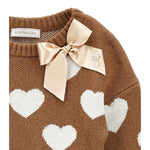 Monnalisa Maglia Girocollo tinta unita con Cuori Marrone per Bambina 17F603 MARRONE MONNALISA 