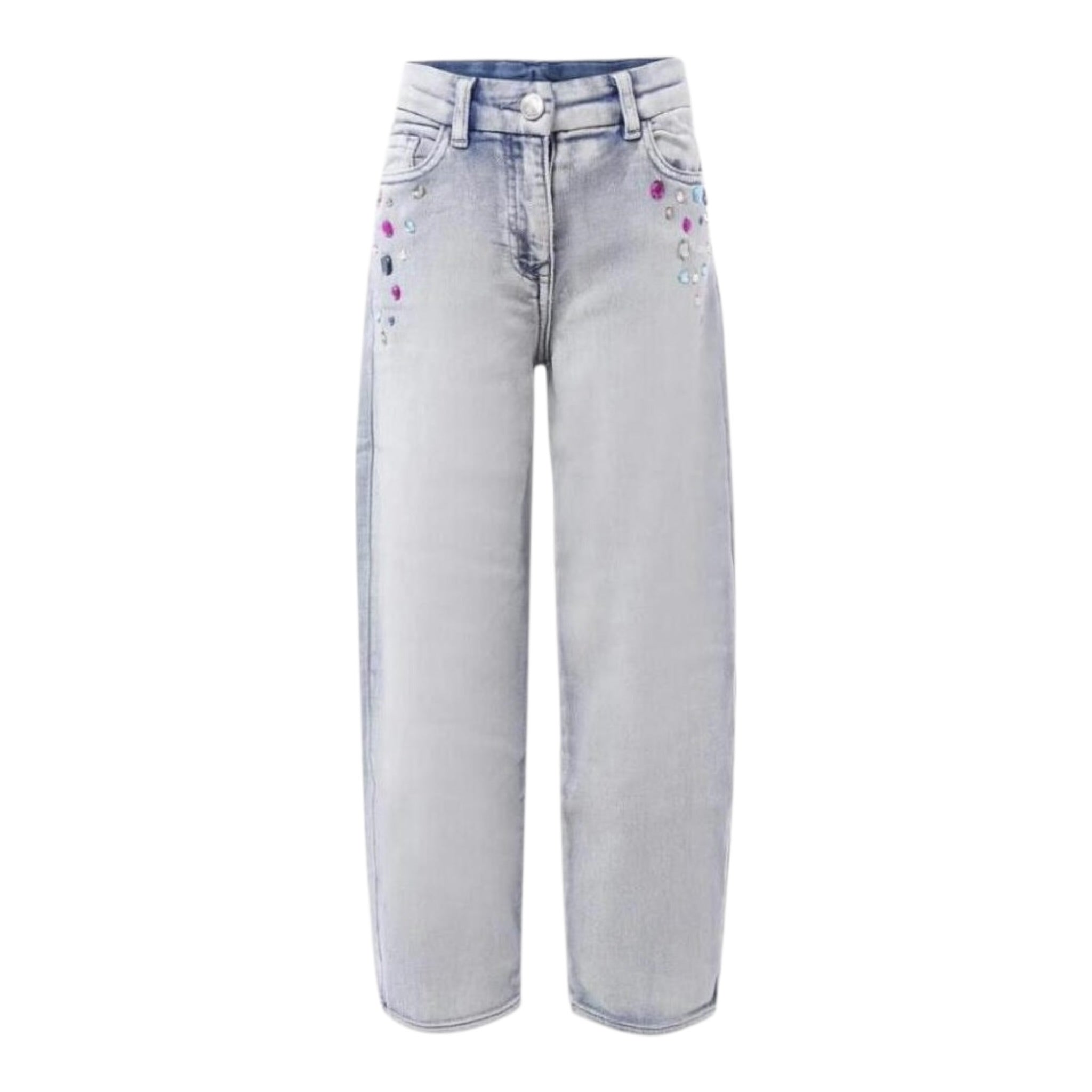 Monnalisa Jeans tinta unita con Applicazioni Azzurro per Neonata 19F403 AZZURRO MONNALISA 
