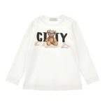 Monnalisa Shirt Girocollo Tinta Unta con Stampa Panna per Bambina 19F624 PANNA MONNALISA 