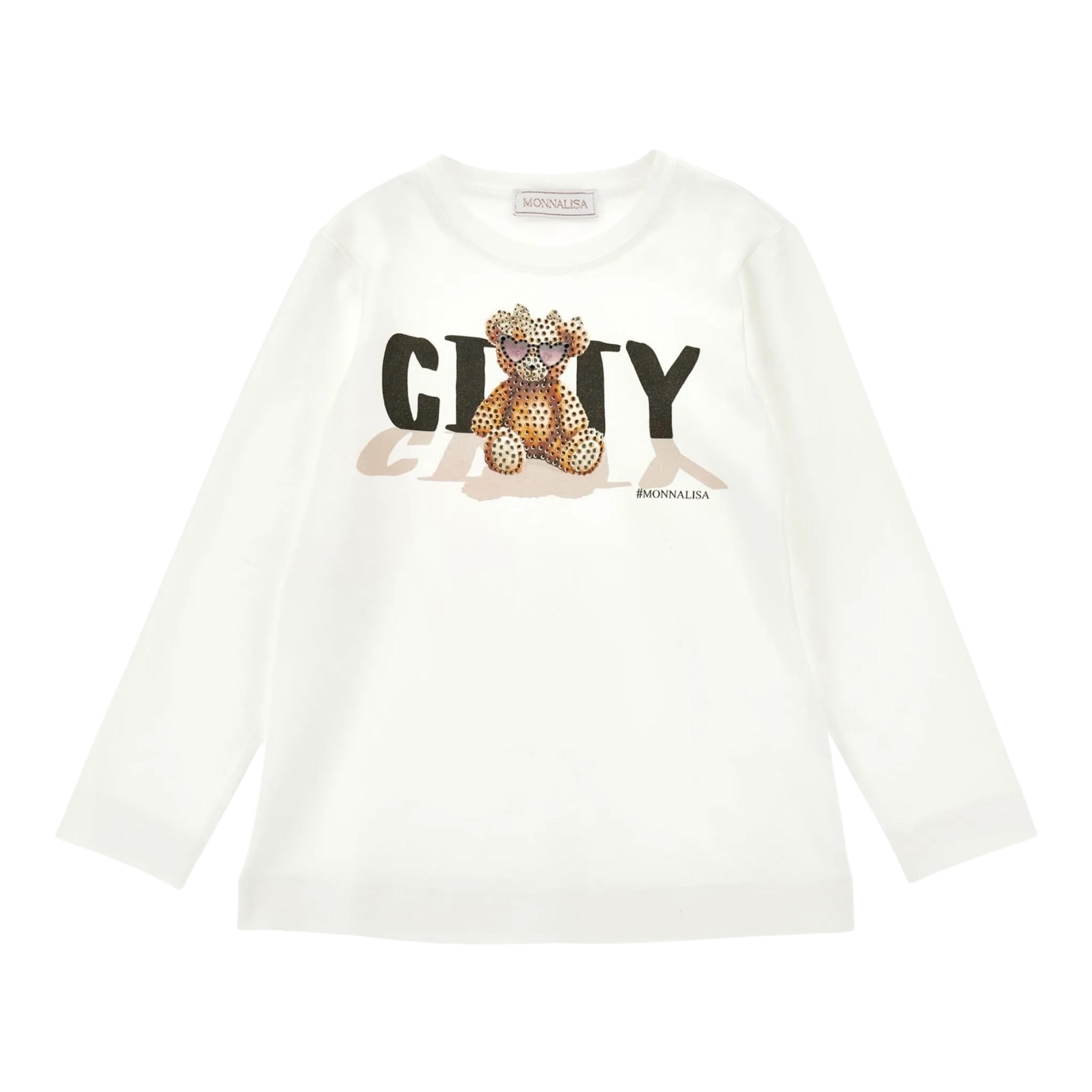 Monnalisa Shirt Girocollo Tinta Unta con Stampa Panna per Bambina 19F624 PANNA MONNALISA 