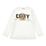 Monnalisa Shirt Girocollo Tinta Unta con Stampa Bianco per Bambina 19F624X BIANCO MONNALISA 