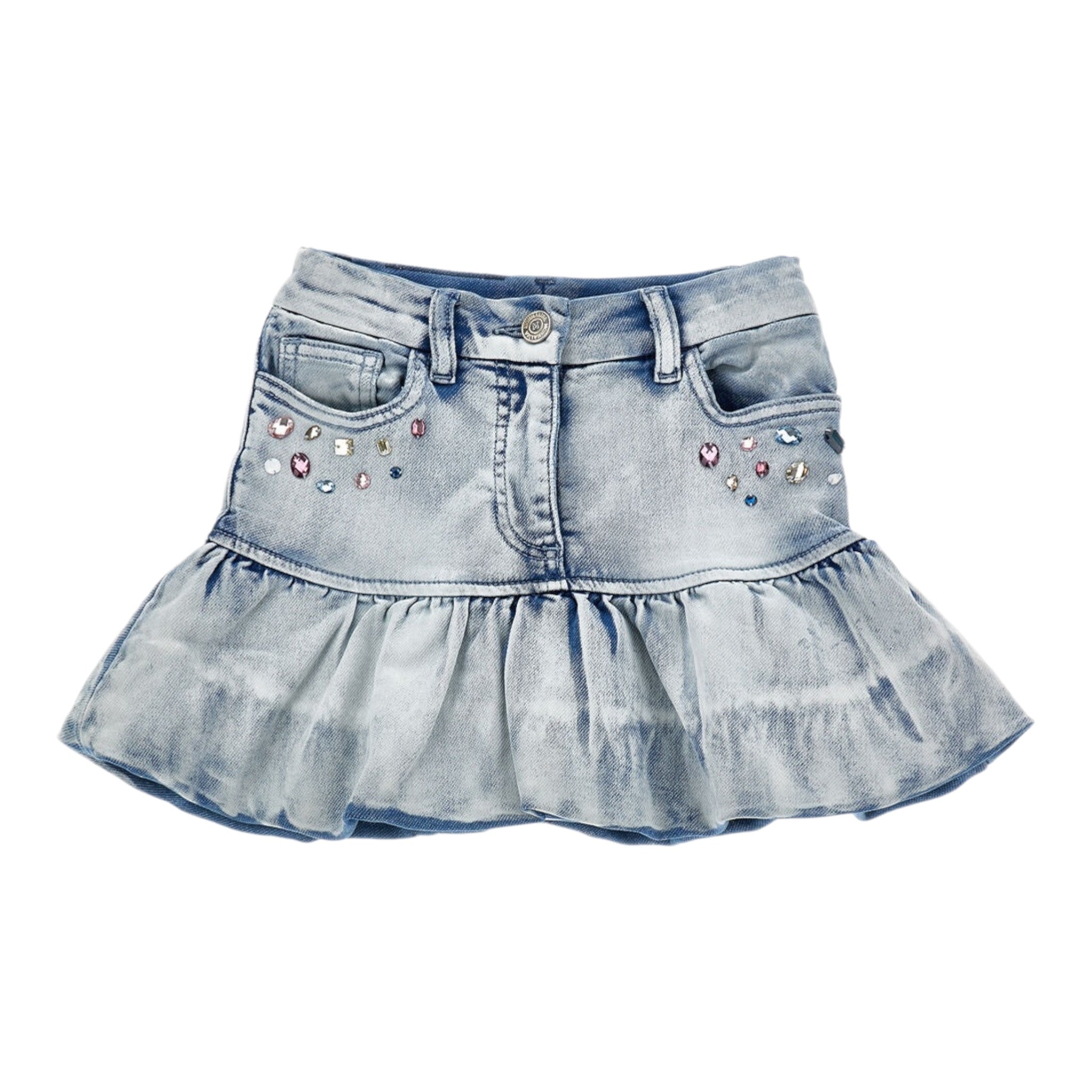 Monnalisa Gonna tinta unita In Denim con Stampa Azzurro per Bambina 19F702J AZZURRO MONNALISA 
