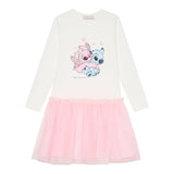Monnalisa Abito Manica Lunga Gonna Tulle Bianco/Rosa per Neonata 19F903 BIANCO/ROSA MONNALISA 