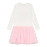 Monnalisa Abito Manica Lunga Gonna Tulle Bianco/Rosa per Neonata 19F903 BIANCO/ROSA MONNALISA 