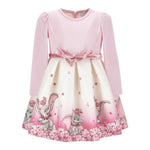 Monnalisa Abito Maica Lunga Bicolore con Cinturino Panna/Rosa per Neonata 231D902X PANNA/ROSA MONNALISA 