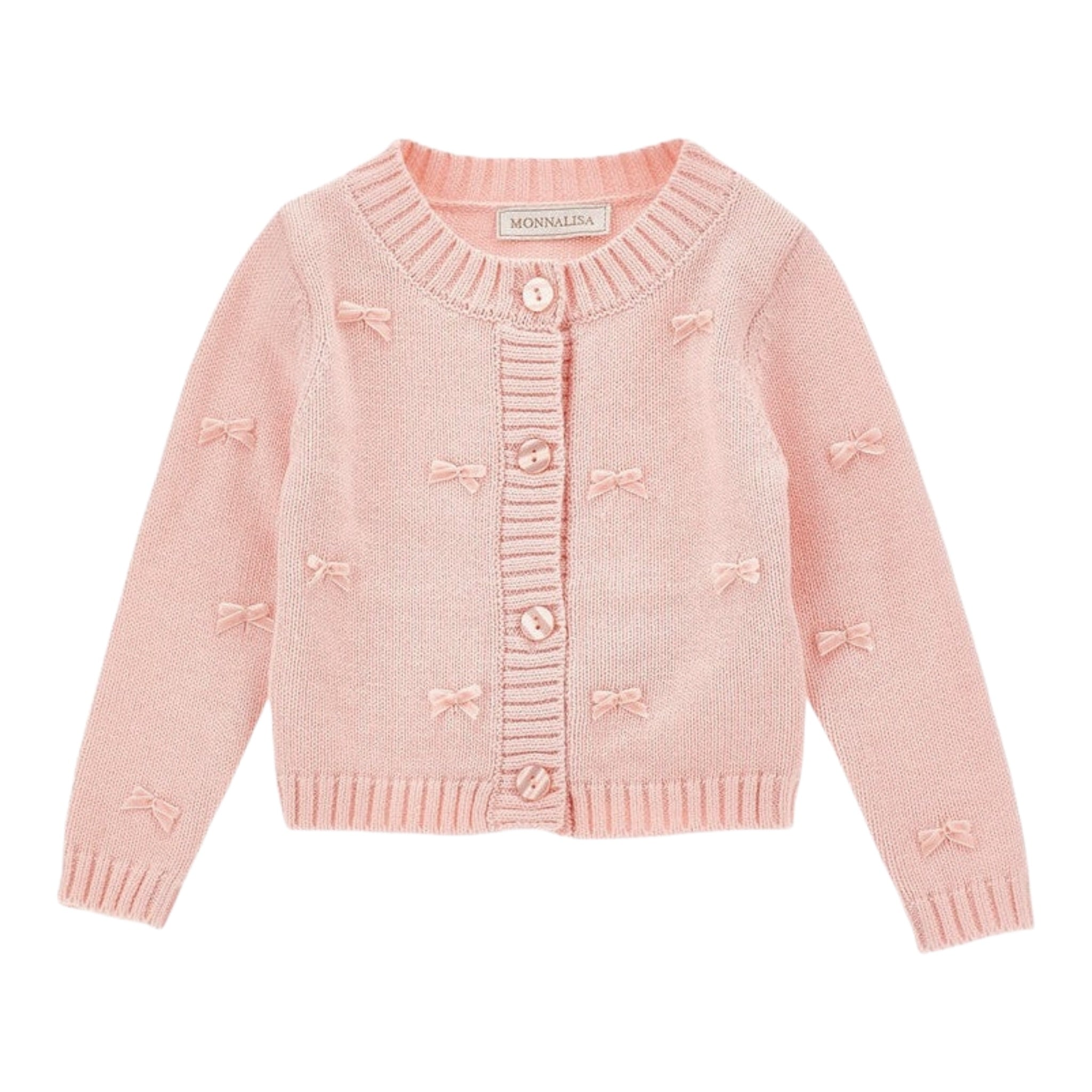 Monnalisa Cardigan tinta unita con Applicazioni Fiocchi Rosa per Neonata 37F800 ROSA MONNALISA 