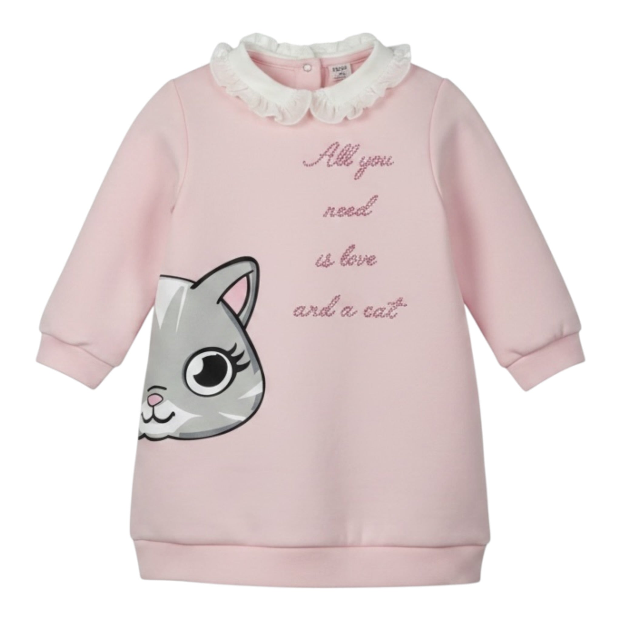 Monnalisa Abito tinta unita con Colletto E Stampa Rosa per Neonata 390905SF ROSA MONNALISA 