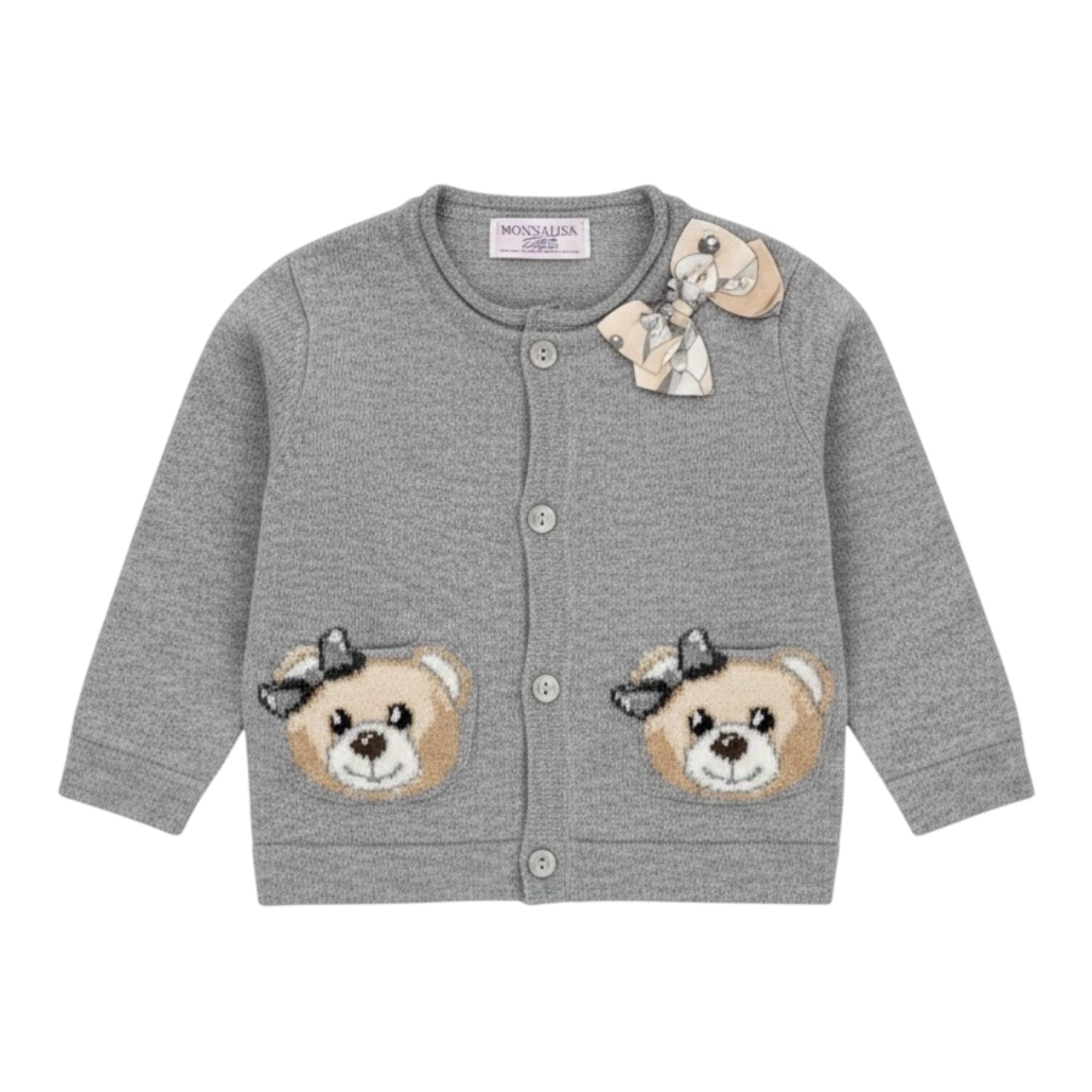 Monnalisa Cardigan tinta unita con Fiocco Grigio per Neonata 398802 GRIGIO MONNALISA 