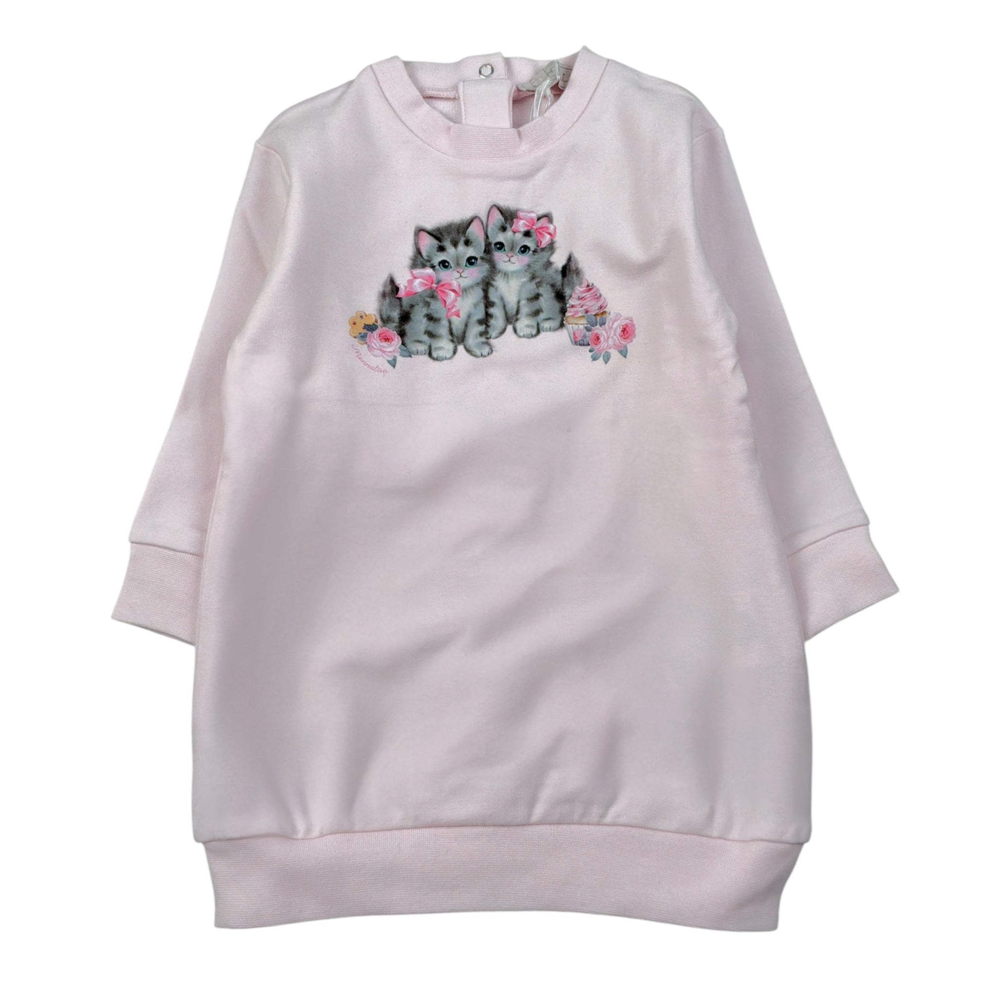 Monnalisa Abito tinta unita con Stampa Rosa per Neonata 398913R3 ROSA MONNALISA 