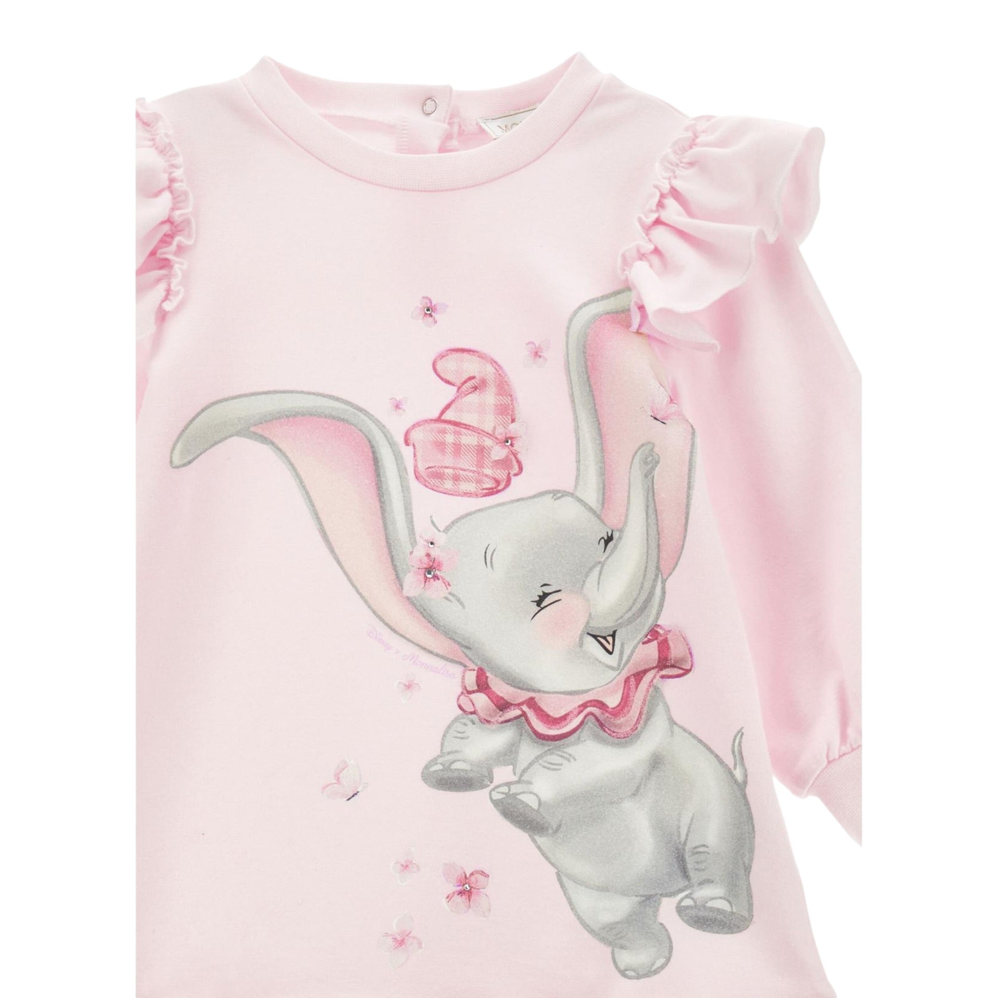 Monnalisa Maxi Felpa tinta unita con Rouches E Stampa Rosa per Neonata 39D900 ROSA MONNALISA 