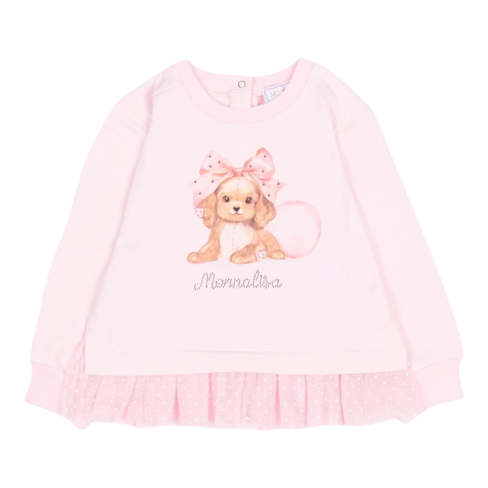 Monnalisa Felpa Chiusa Girocollo tinta unita con Stampa Rosa per Neonata 39F607 ROSA MONNALISA 