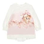 Monnalisa Abito Felpa Bicolore Manica Lunga con Stampa Rosa/Panna per Bambina 39F901 ROSA/PANNA MONNALISA 