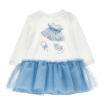 Monnalisa Abito Manica Lunga Gonna Tulle Bianco/Azzurro per Neonata 39F906 BIANCO/AZZURRO MONNALISA 