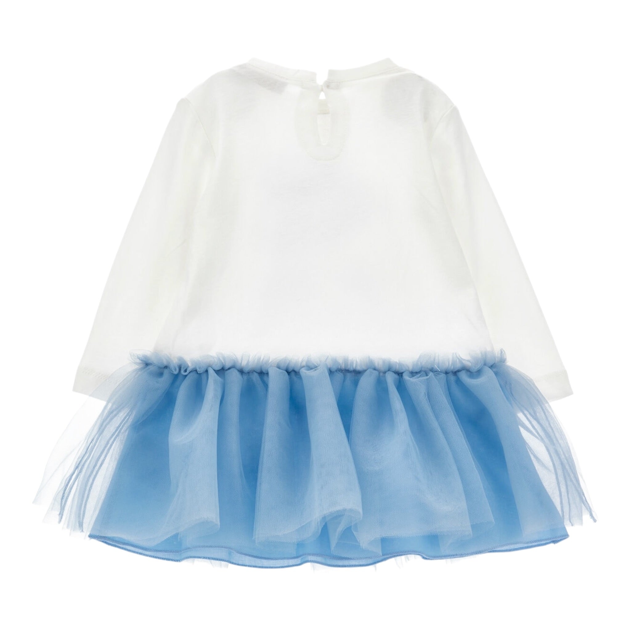 Monnalisa Abito Manica Lunga Gonna Tulle Bianco/Azzurro per Neonata 39F906 BIANCO/AZZURRO MONNALISA 