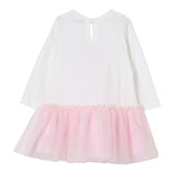 Monnalisa Abito Manica Lunga Gonna Tulle Bianco/Rosa per Neonata 39F906 BIANCO/ROSA MONNALISA 