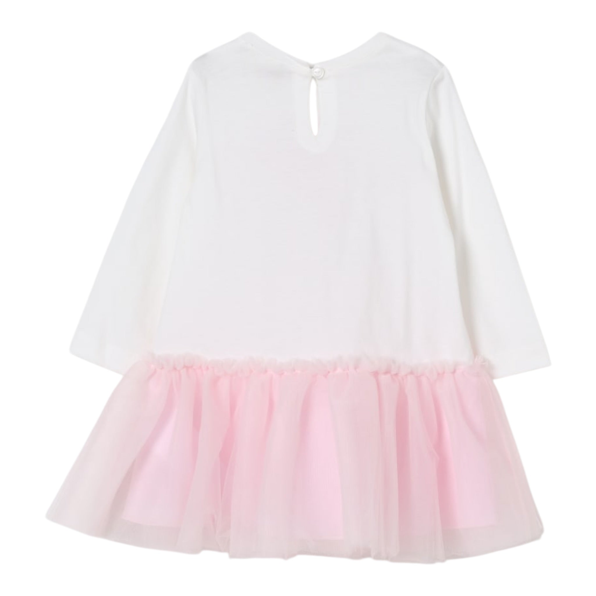 Monnalisa Abito Manica Lunga Gonna Tulle Bianco/Rosa per Neonata 39F906 BIANCO/ROSA MONNALISA 