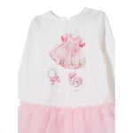 Monnalisa Abito Manica Lunga Gonna Tulle Bianco/Rosa per Neonata 39F906 BIANCO/ROSA MONNALISA 