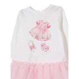 Monnalisa Abito Manica Lunga Gonna Tulle Bianco/Rosa per Neonata 39F906 BIANCO/ROSA MONNALISA 