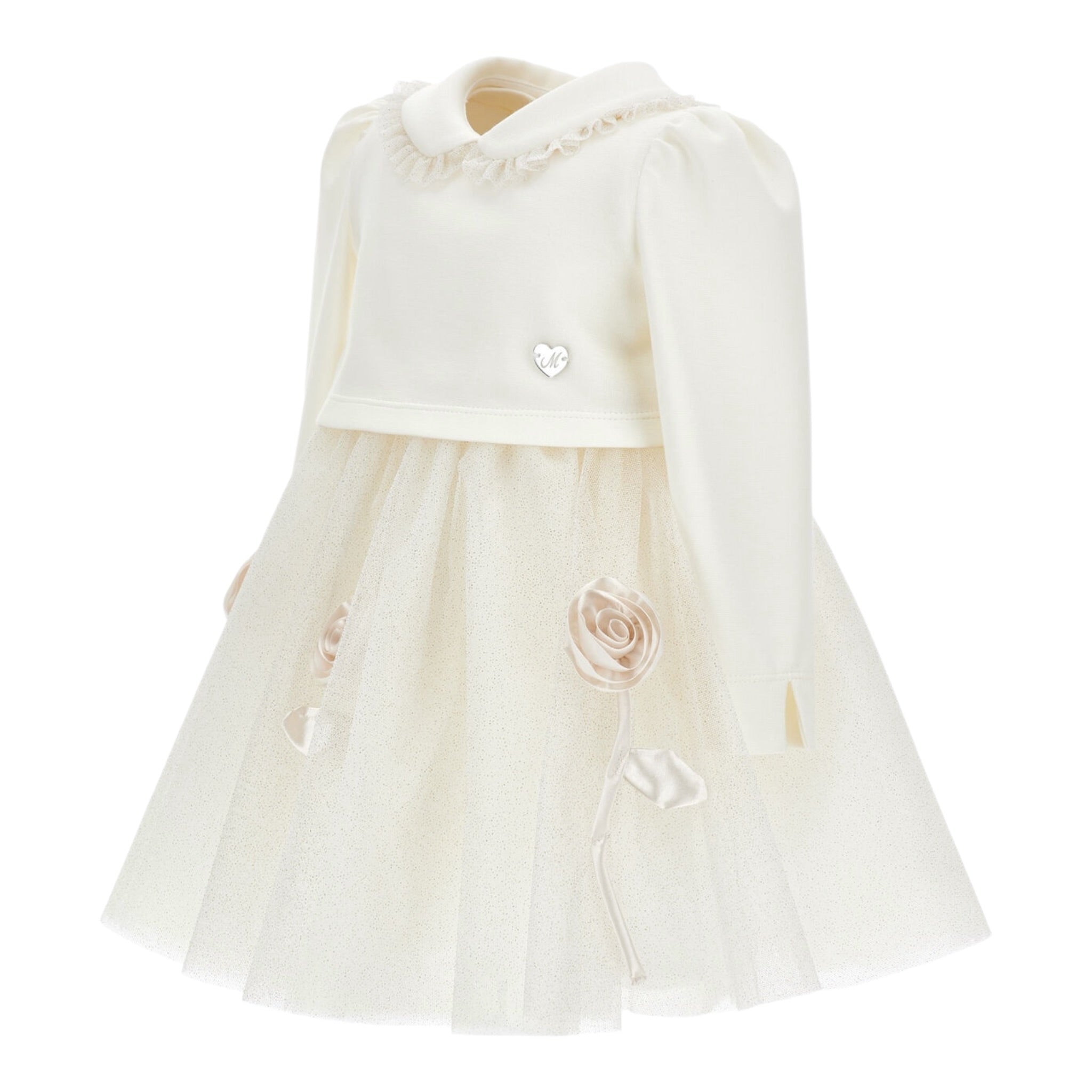 Monnalisa Abito Giromanica con Coprispalle Panna per Neonata 73D900 PANNA MONNALISA 