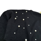 Monnalisa Maglia Girocollo Tinta Unit con Perle Nero per Bambina 796606AJ NERO MONNALISA 