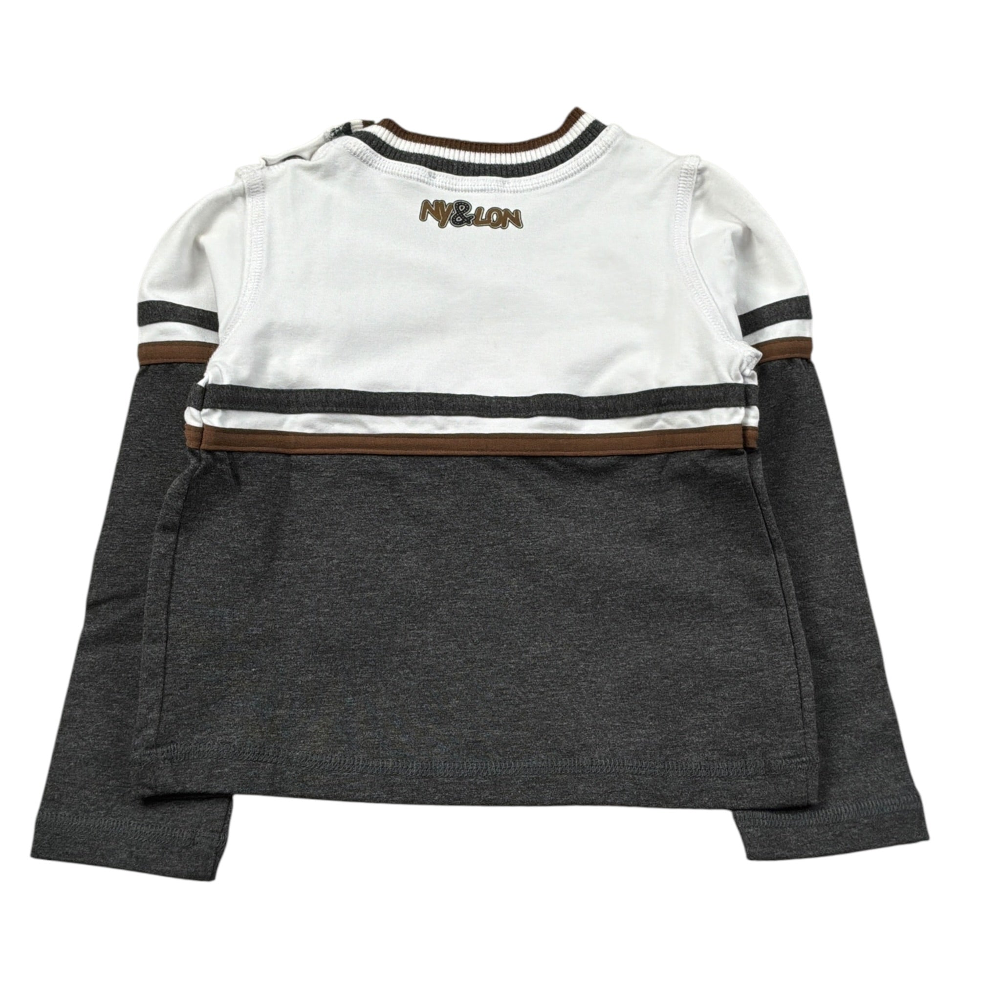 Monnalisa Shirt Bicolore Girocollo con Stampe Bianco/Grigio per Neonato SHTMNN BIANCO/GRIGIO MONNALISA 