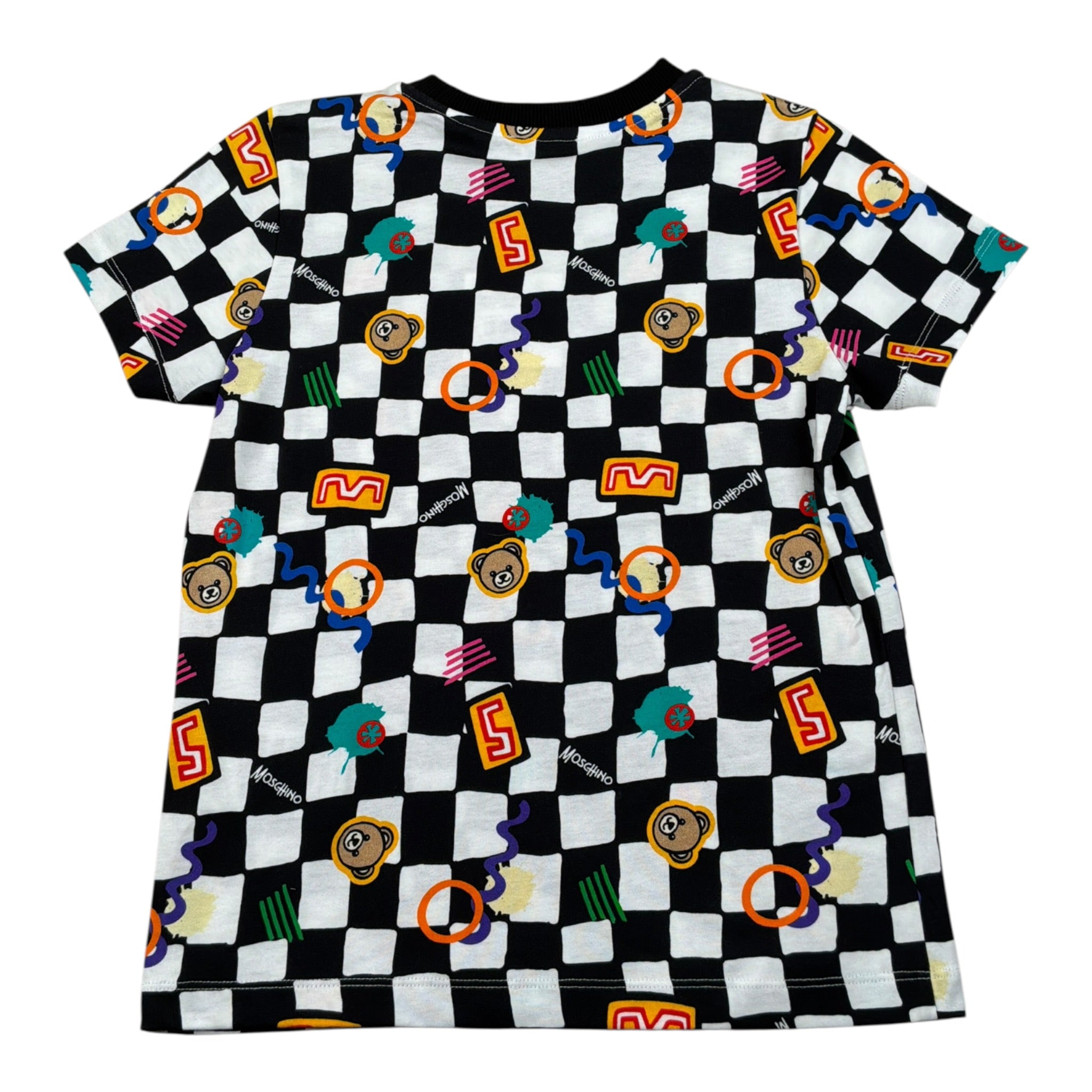 Moschino T-Shirt tinta unita con Stampa E Fantasia A Scacchi Bianco/Nero per Bambino H7M058 BIANCO/NERO MOSCHINO 