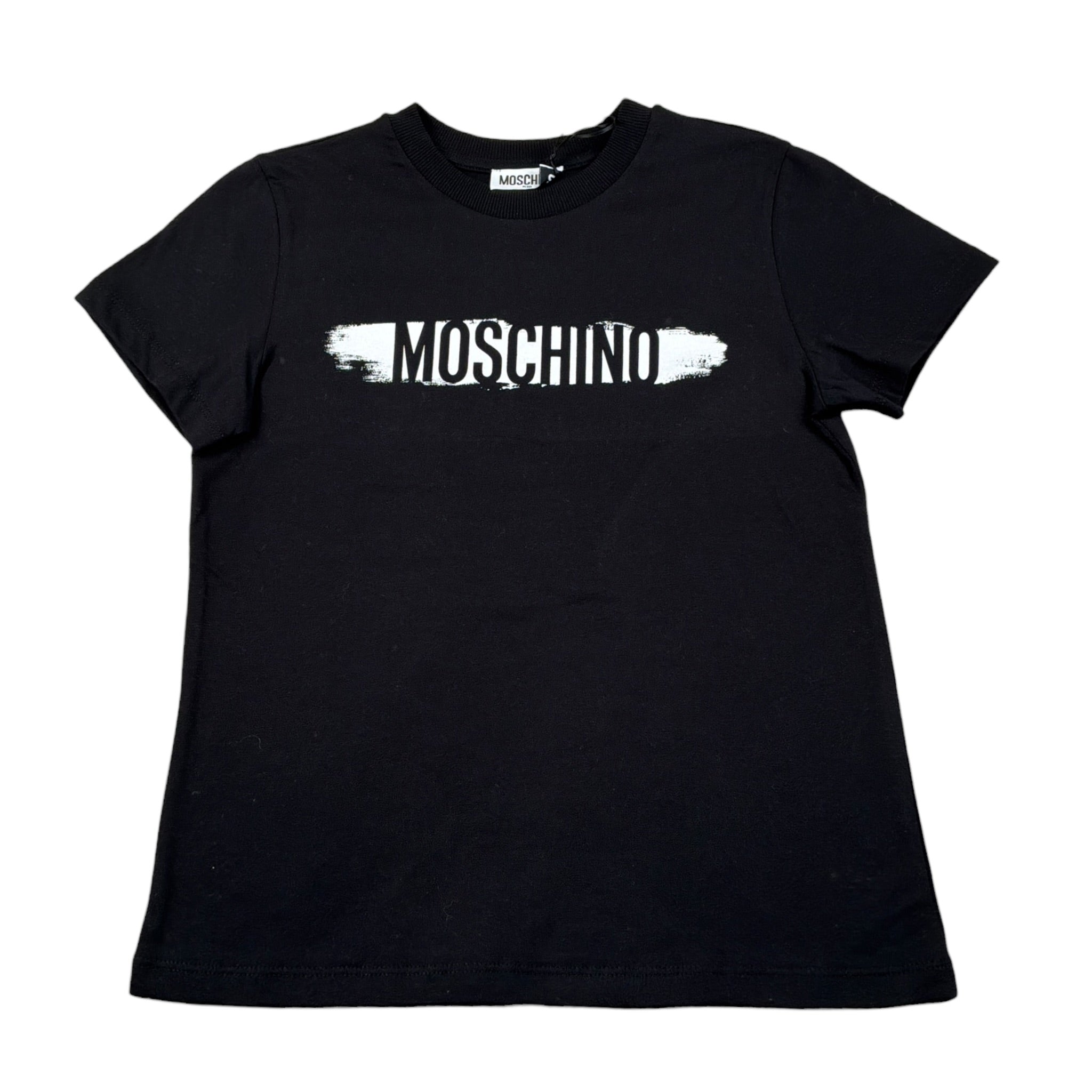 Moschino T-Shirt Girocollo tinta unita con Logo Nero per Bambino H8M058 NERO MOSCHINO 