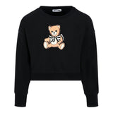 Moschino Felpa Chiusa Girocollo tinta unita con Stampa Nero per Bambina HDF06GXX NERO MOSCHINO 
