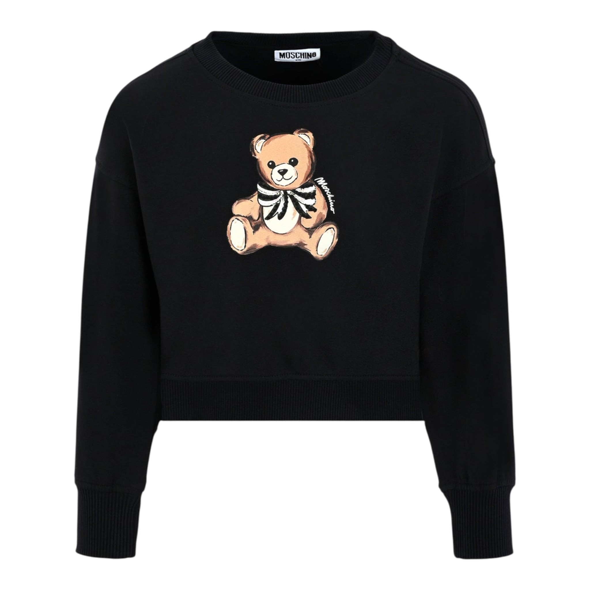 Moschino Felpa Chiusa Girocollo tinta unita con Stampa Nero per Bambina HDF06GXX NERO MOSCHINO 