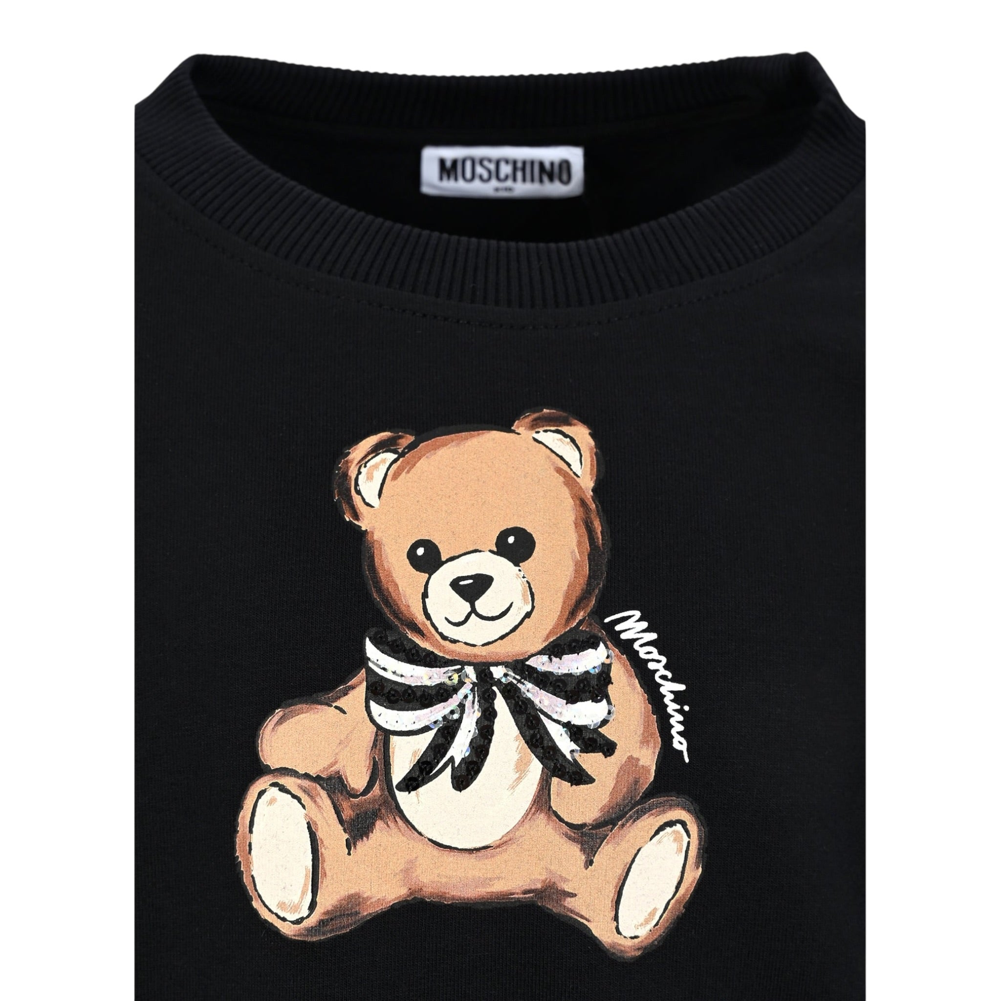 Moschino Felpa Chiusa Girocollo tinta unita con Stampa Nero per Bambina HDF06GXX NERO MOSCHINO 