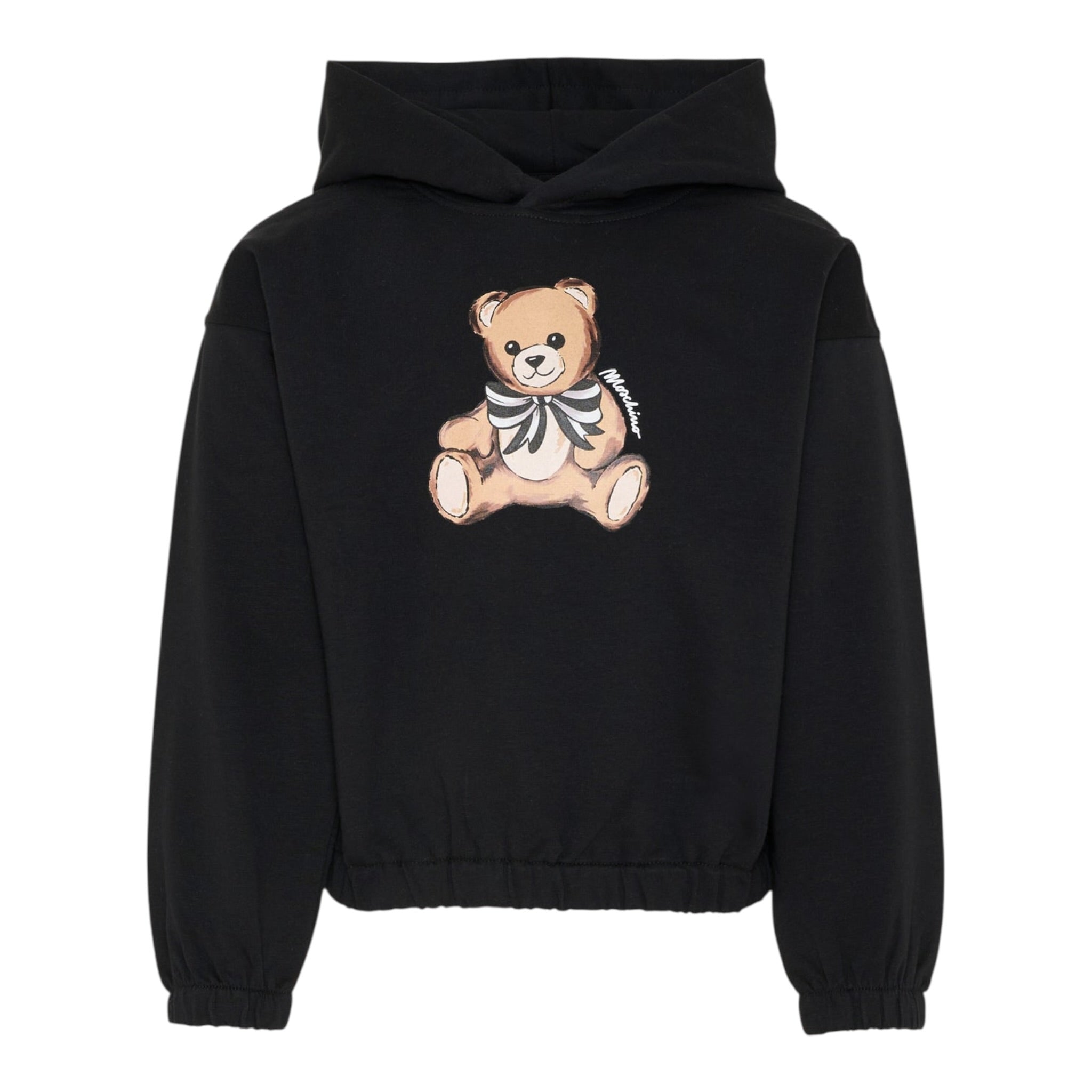 Moschino Felpa Chiusa con Cappuccio tinta unita con Stampa Nero per Bambina HDF06J NERO MOSCHINO 
