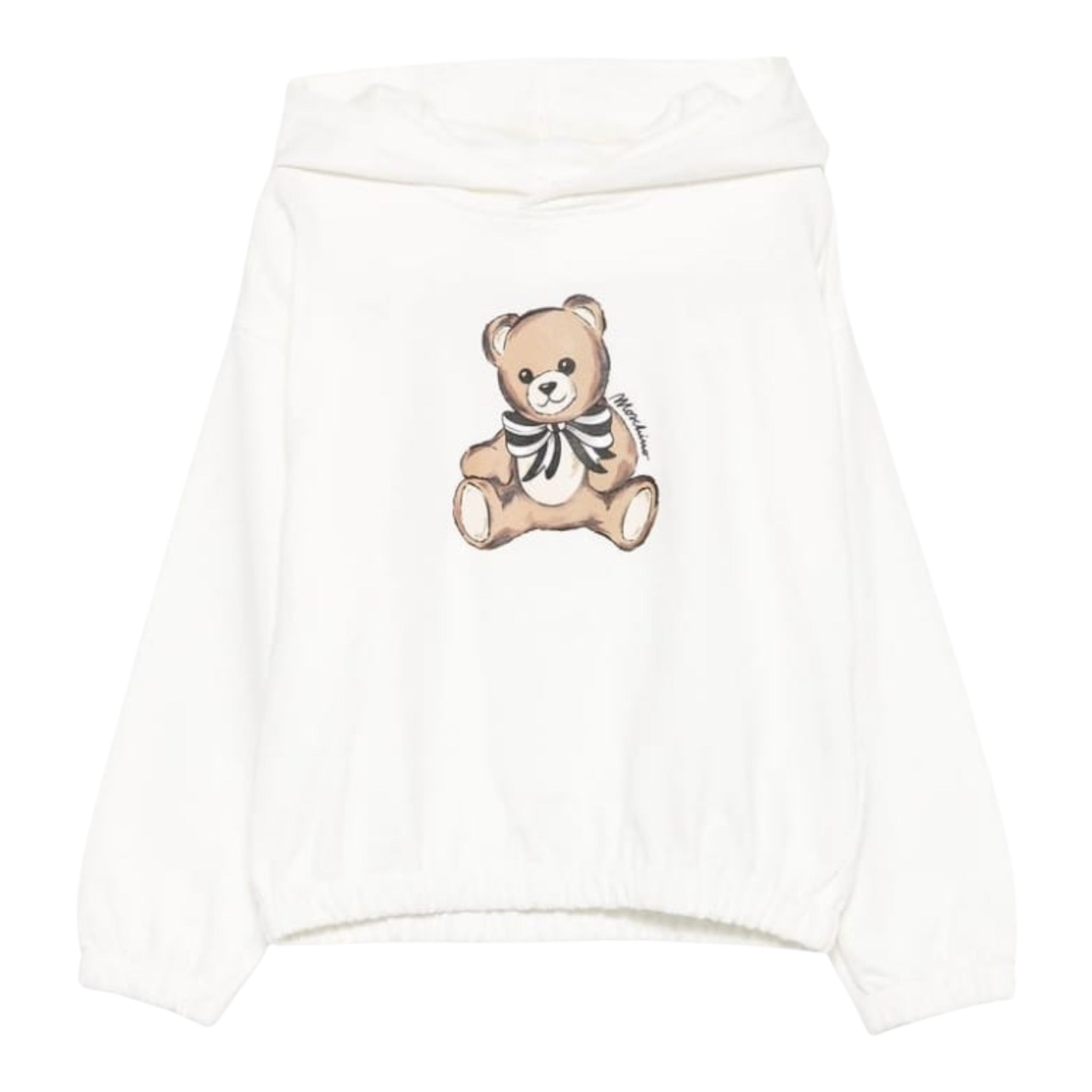 Moschino Felpa Chiusa con Cappuccio tinta unita con Stampa Panna per Bambina HDF06JX PANNA MOSCHINO 