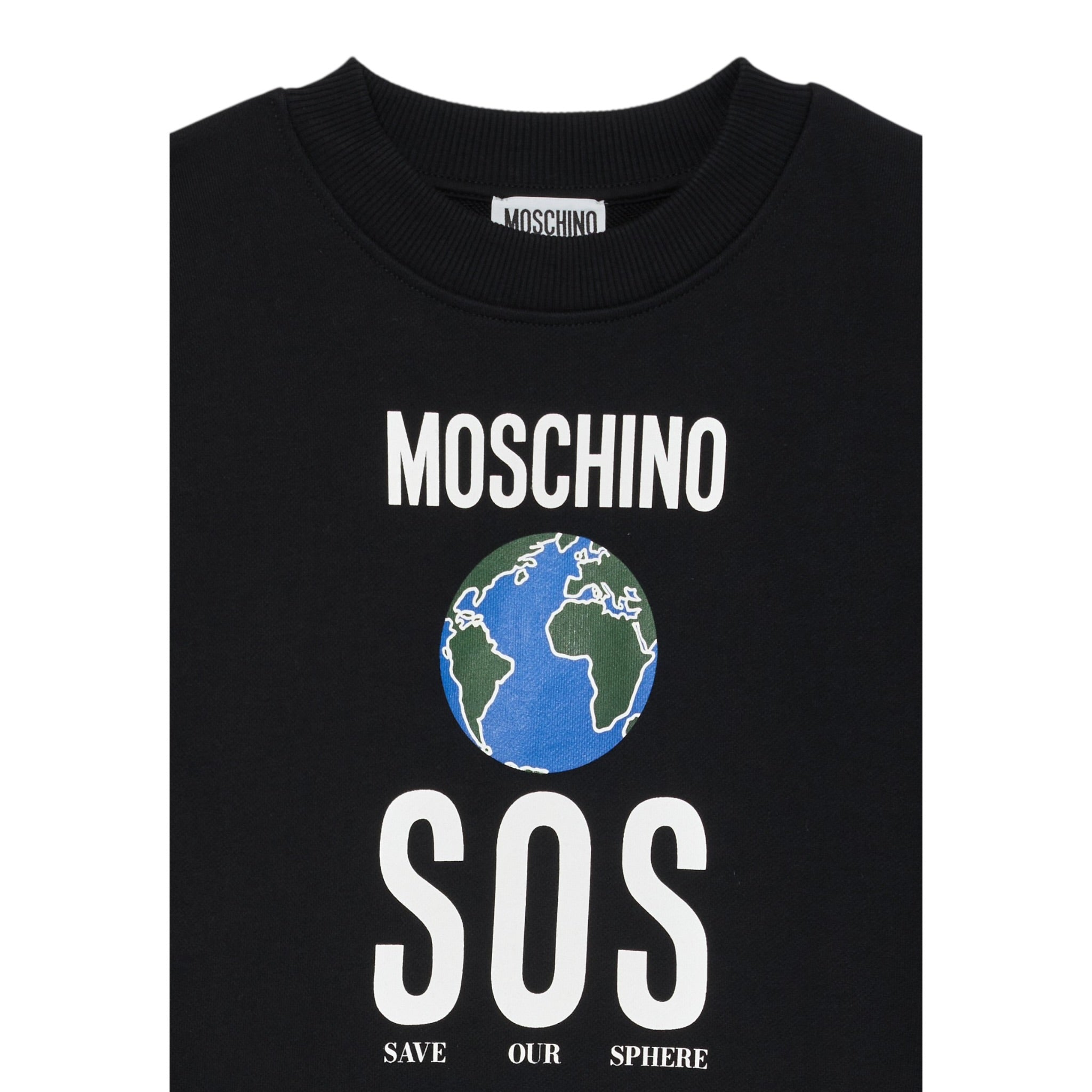 Moschino Felpa Chiusa Girocollo tinta unita con Stampe Nero per Bambina HDF06L NERO MOSCHINO 