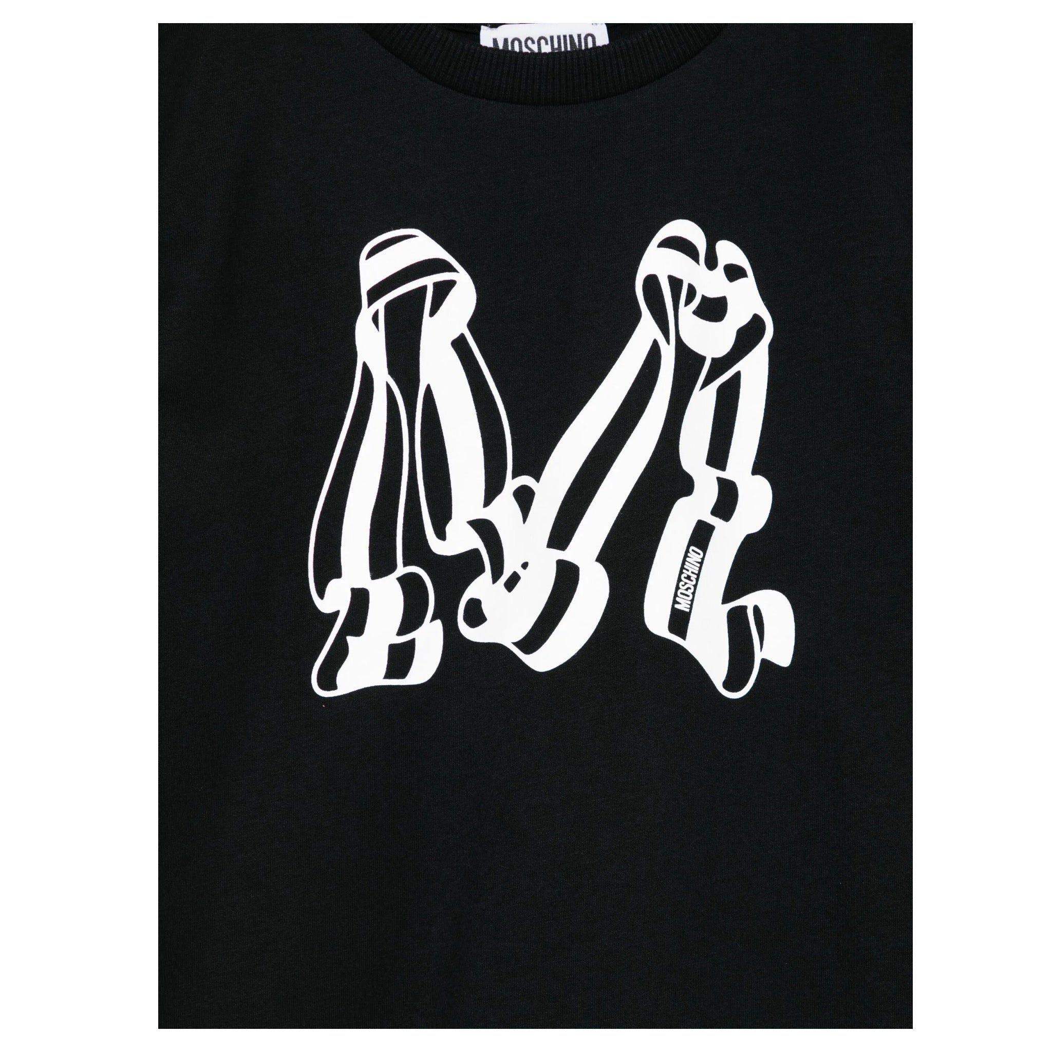 Moschino T-Shirt Girocollo tinta unita con Stampa Nero per Bambino HDM06W NERO MOSCHINO 