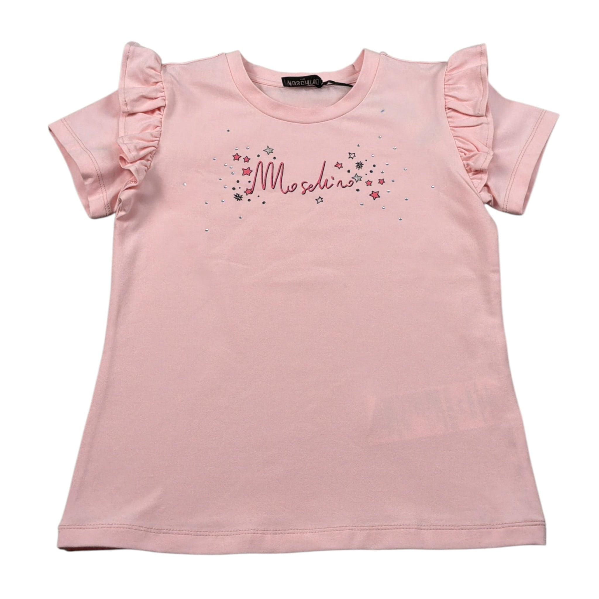 Moschino T-Shirt Girocollo tinta unita con Logo Rosa per Bambina HDM079 ROSA MOSCHINO 