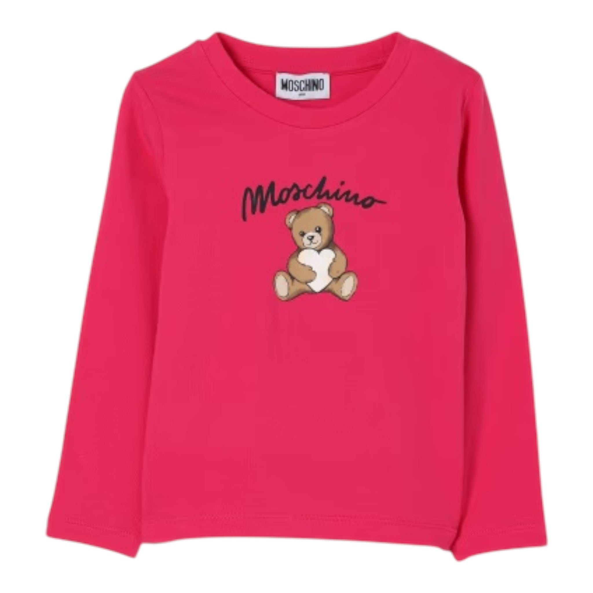 Moschino Shirt Girocollo tinta unita con Stampa Fuxia per Bambina HDO010 FUXIA MOSCHINO 