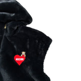 Moschino Pelliccia Smanicata tinta unita con Cappuccio Nero per Bambina HDS059 NERO MOSCHINO 