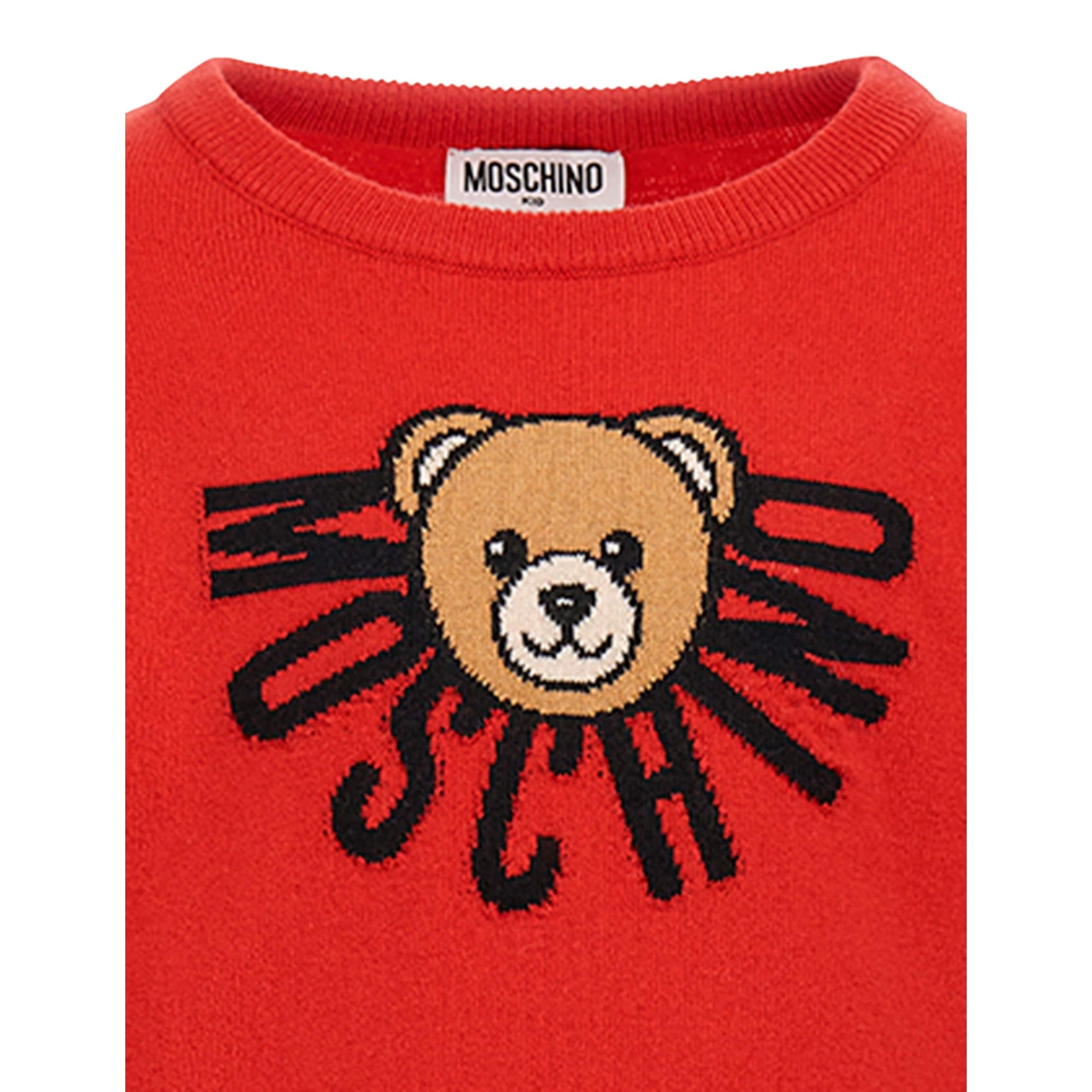 Moschino Maglia Girocollo tinta unita con Logo Rosso per Bambino HDV0GZ ROSSO MOSCHINO 