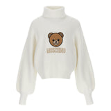 Moschino Maglia Collo Alto tinta unita con Stampa Panna per Bambina HDW02A PANNA MOSCHINO 