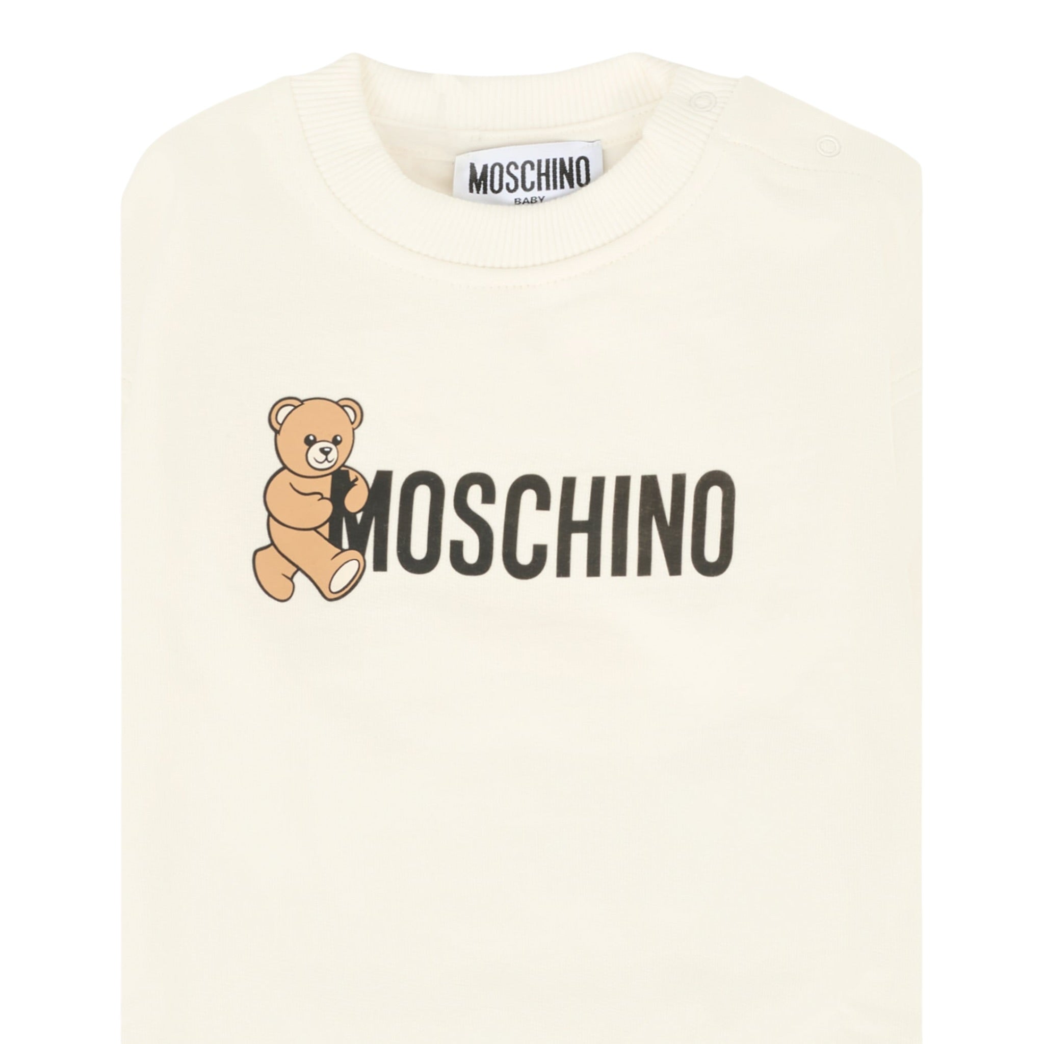 Moschino Felpa Chiusa Girocollo tinta unita con Logo Panna per Bambino HPF08V PANNA MOSCHINO 