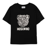Moschino T-Shirt Girocollo tinta unita con Stampa Nero per Bambino HQM05G NERO MOSCHINO 