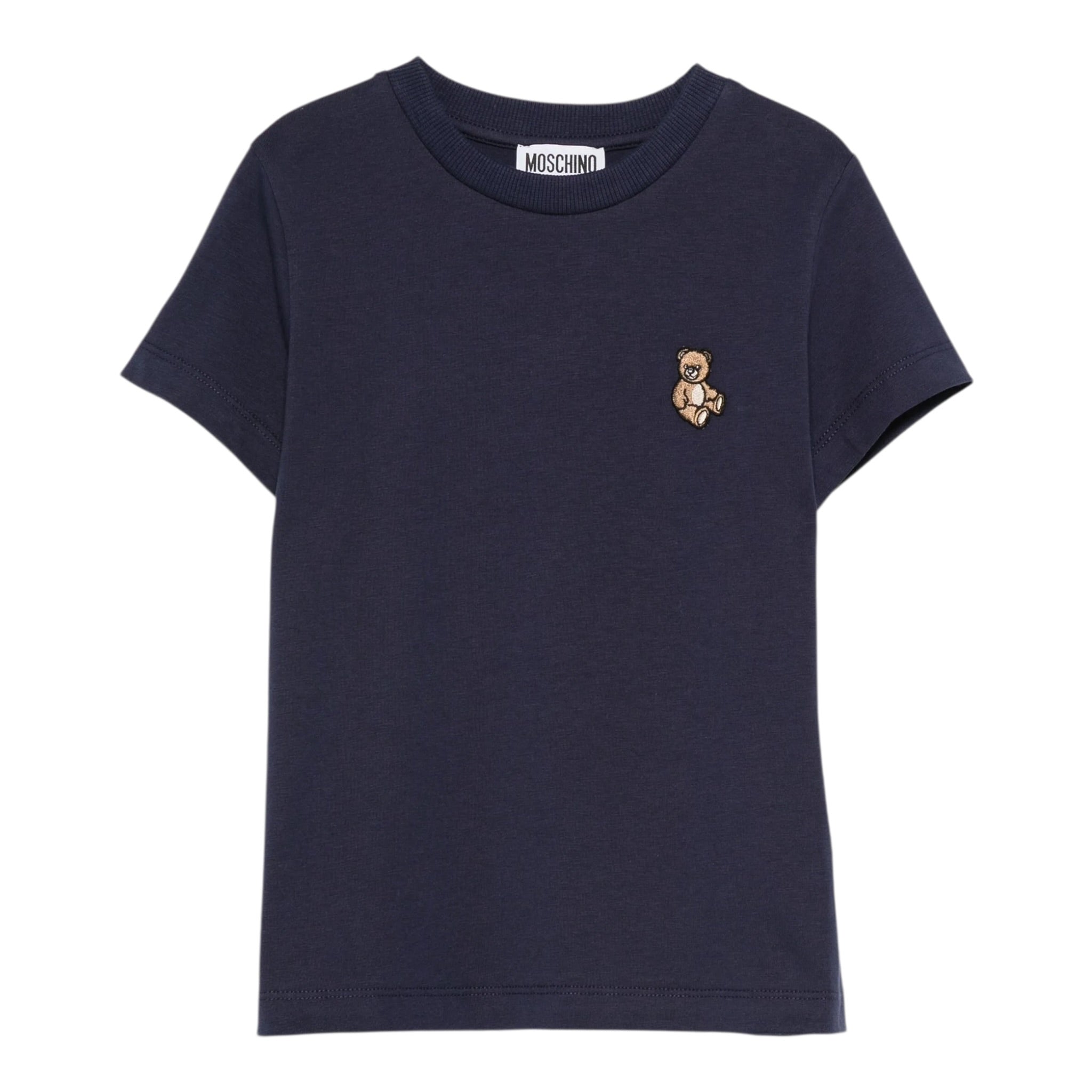 Moschino T-Shirt Girocollo tinta unita con Logo Blu per Bambino HRM058 BLU MOSCHINO 